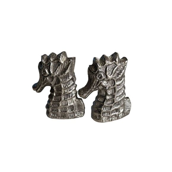 Vintage Pewter Seahorses Pair of Salt and Pepper Shakers - Picture 2 of 8